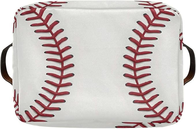 ALAZA Red Lace Baseball Foldable Storage Box Storage Basket Organizer Bins with Handles for Shelf Closet Living Room Bedroom Home Office 2 Pack