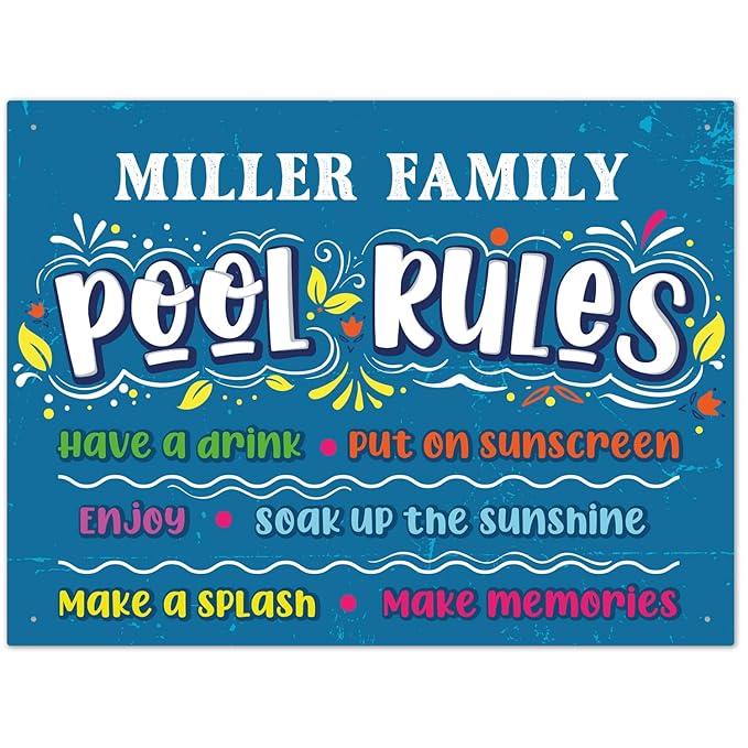Custom Pool Sign, Pool Rules Make Memories for Pool Decor Sign, 18x24 Inches, Rust Free .063 Aluminum, Fade Resistant, Made in USA by Sigo Signs