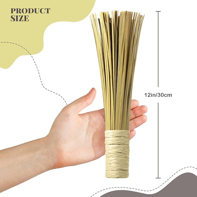 2 Pcs 12 Inches Bamboo Wok Brush Bamboo Kitchen Cleaning Brush Pot Scraper Scrubber Dish Pan for Cooking Skillet Grill Utensils Scrubbing