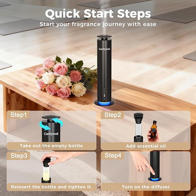 Waterless Scent Diffuser - Essential Oil Diffuser for Home & Office, 1500 Sq Ft Coverage, Remote & APP Control, Quiet Operation with Ambient Lighting, Child & Pet Friendly, 4 Fl Oz Capacity