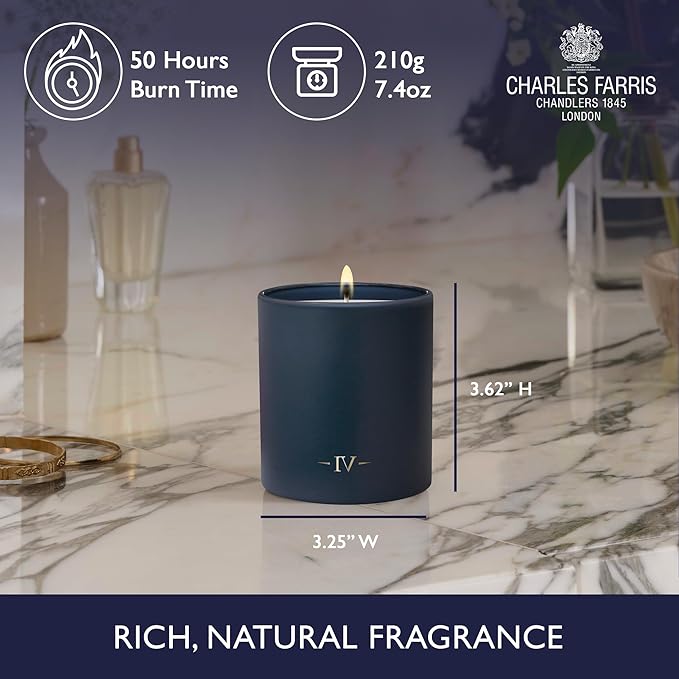Charles Farris Luxury Scented Candle – 1 Wick, Hand-Poured, Long Lasting, Clean Burning, 210g / 7.5oz, Burns for up to 50 Hours, Made in England – Wild Fig & Green Accords – Redolent Fig
