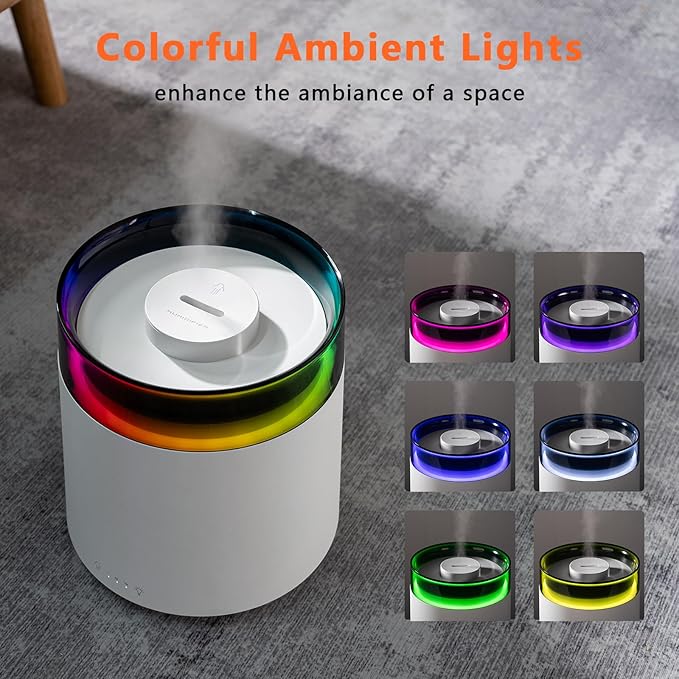 Humidifiers for Bedroom Home,3L Top Fill Cool Mist Humidifier for Baby Nursery,Essential Oil Diffuser for Large Room,3 in 1 uiet Ultrasonic Humidifier for,Office,Plant,Nursery,BPA FREE (White)