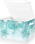 Senya Collapsible Storage Bins with Lids, Silver Winter Teal Turquoise Snowflakes Christmas Storage Boxes Clothes Baskets for Organizing