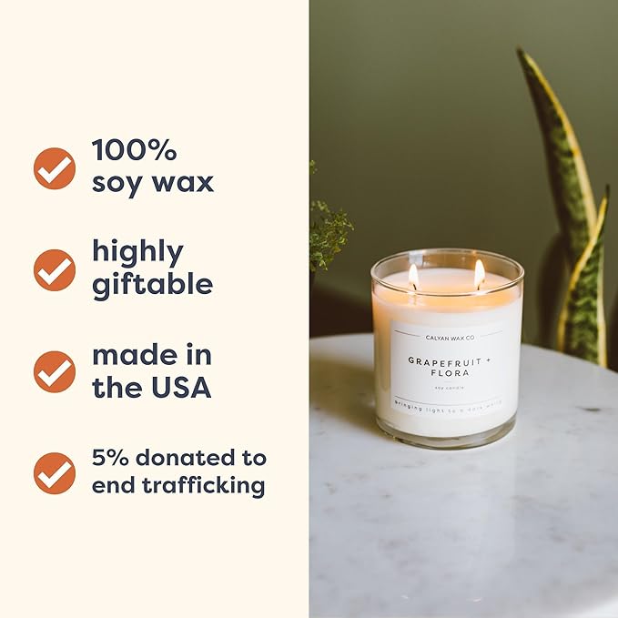 Calyan Wax Co. Smoke & Leather 2 Wick Scented Candle - 37 Hour Burn - Luxury Non Toxic Soy Wax Candles - Long Lasting Large Glass Jar Candle for Home - 8.8oz