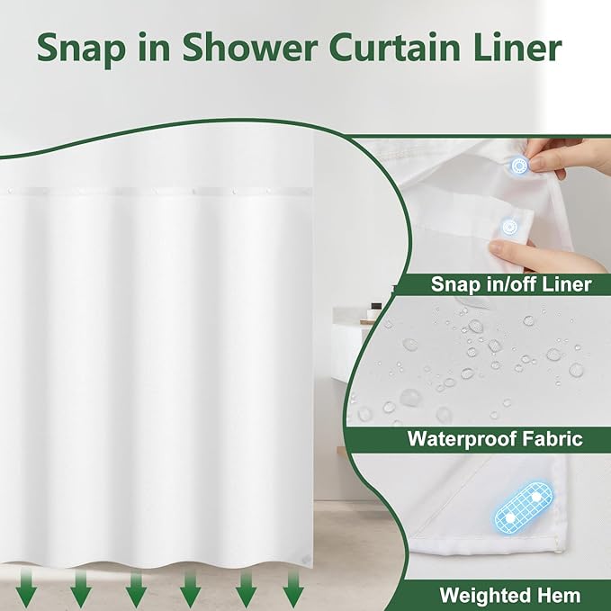 Abstract Colorful Shower Curtain with Liner, Watercolor Modern Aesthetic Bathroom Curtains, Hotel Style Double Layers No Hook Shower Curtain, Washable Waterproof Fabric, Green Yellow 71x74 inch