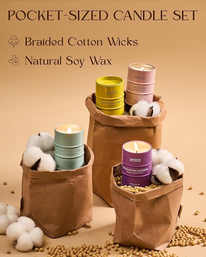 Valentine Candles, Spring Candles Set | Floral Scented Candles Gift Set | 4 Pack Candles for Home Scented Candle,Citrus Lemon Lavender Rose Sage Candle Bulk,Gift Set for Women and Men,Soy Wax 14 oz