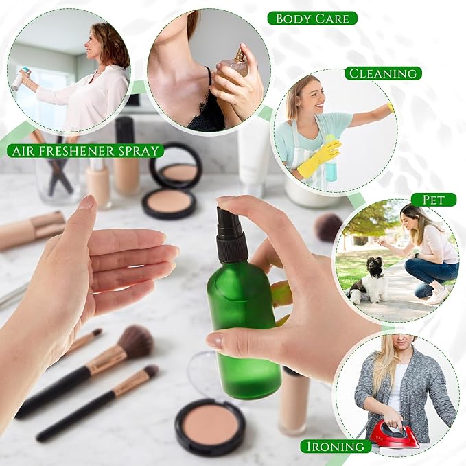 Roshtia 30 Pcs 3.4 oz /100 ml Green Glass Spray Bottle Refillable Perfume Atomizer Frosted Decorative Empty Bottles with Fine Mist Sprayer Pump for Face Body Travel