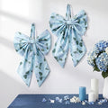 2 Pcs Spring Hydrangeas Wreath Bows 19.6'' x 11.8'' Large Tree Topper Blue Ornament Rustic Burlap Wreath Sash for Front Door Spring Party Yard Doorway Indoor Outdoor Wall Decor