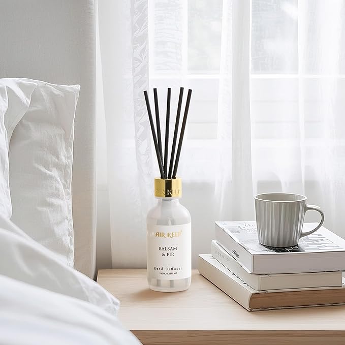 Airkeep Reed Diffuser Set, 3.38 fl oz (100 ml) - Balsam Fir Oil Diffusers with 8 Reed Sticks, Home Fragrance Reed Diffuser for Bathroom Shelf Decor
