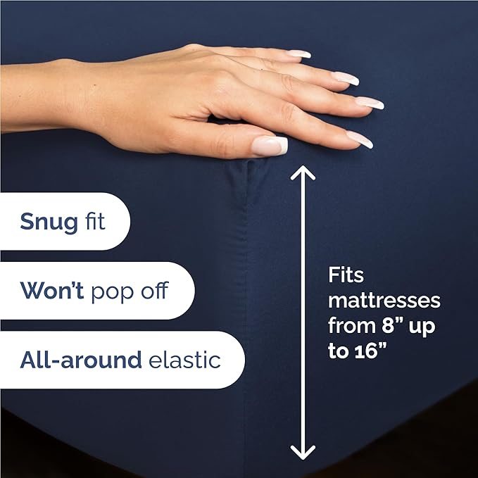 Twin XL 4 Piece Sheet Set - Comfy Breathable & Cooling - Ultra-Soft Hotel Luxury Bedding Set w/ 8-16 Inch Deep Pockets - 1 Flat & 1 Fitted Sheet & 2 Pillowcases - Wrinkle Free & Easy Care - Navy Blue