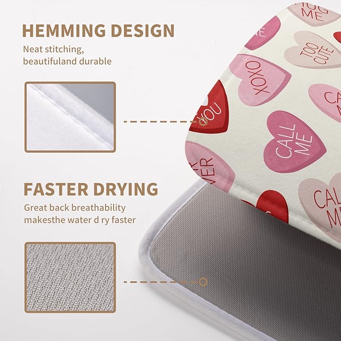 Wnoesat Valentine Love Heart Dish Drying Mat for Kitchen Counter 18x24 Inch Valentines Day Dish Mats Absorbent Microfiber Dish Draining Mat Reversible Dish Drying Rack Mat with Hanging Loop