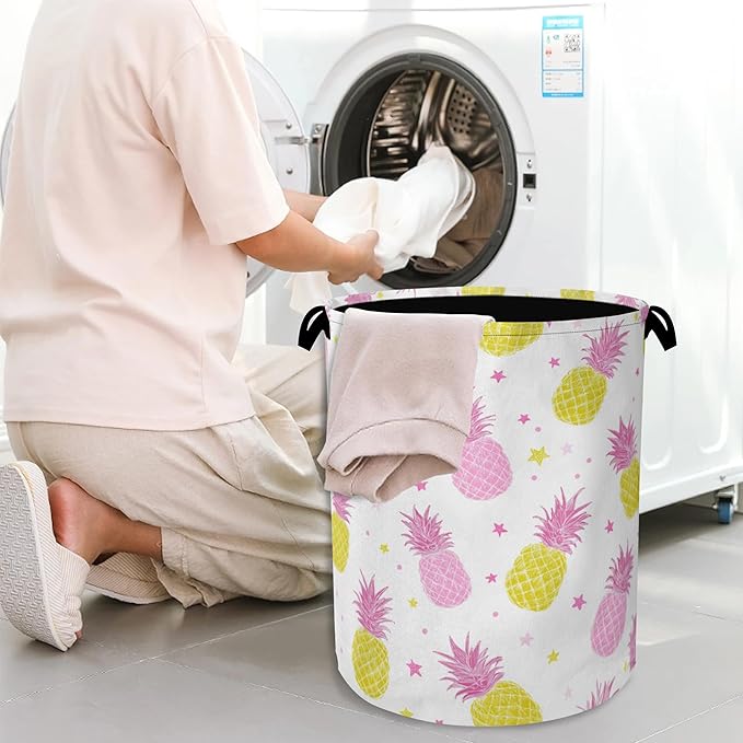 Pineapple Tropical Laundry Hamper,Dirty Clothes Laundry Basket with Handles Waterproof Oxford Cloth Storage Basket for College Dorms Bathroom Bedroom 16" x 20.8"