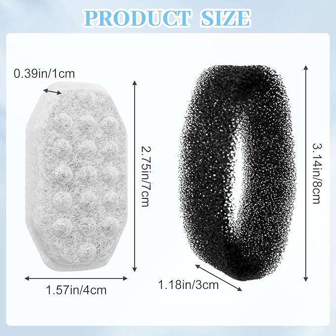 16 Pcs Cat Water Fountain Replacement Filters & Pre-Filter Sponges for Rellaty Neareal 108oz/3.2 Automatic Stainless Steel Pet Water Fountain with Level Window Filter Replacement for Neareal Waterer