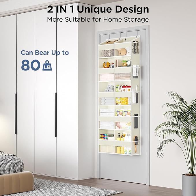 PureSpace 5-Tier Over The Door Organizer with 10 Side Mesh Pockets & Clear Windows, 80 lb Weight Capacity Hanging Storage for Bathroom, Bedroom, Nursery, Panty, Organizer Toys, Shoes, Diapers