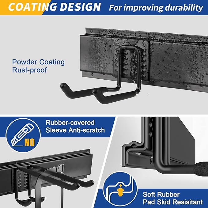 UUP 32 Inches Garage Storage, Garage Organization, Wall Mount Garden Tool Organizer, Max 300lbs Adjustable Metal Hooks, Yard Shed Hanging Rack, Heavy Duty Shelving for Rake Broom Mop Snowboard