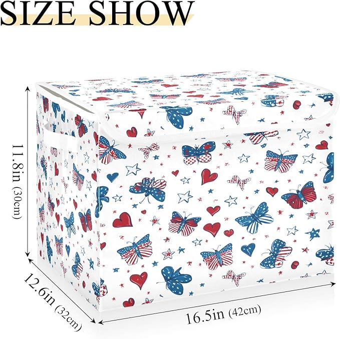 Bolaz Storage Bins with Lids and Handles,Butterfly Flag Stars Pattern Storage Box Basket with Cover Collapsible Organizer Containers for Home Closet, Shelves