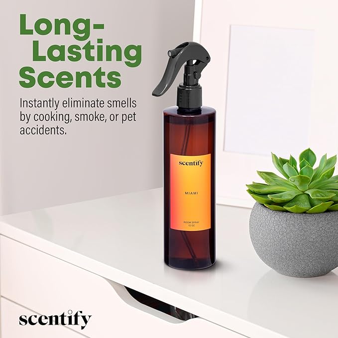 Scentify Miami Odor Neutralizing Room Spray – Luxury Cashmere, Floral & Musky Wood Fragrance, Instant Odor Eliminator for Home, Office & Car – 12 oz