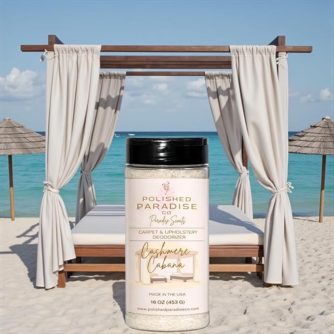 Paradise Scents Carpet and Upholstery Deodorizer, Luxury Resort Scent Powder for Rugs and Textiles, 16 Oz (Cashmere Cabana)