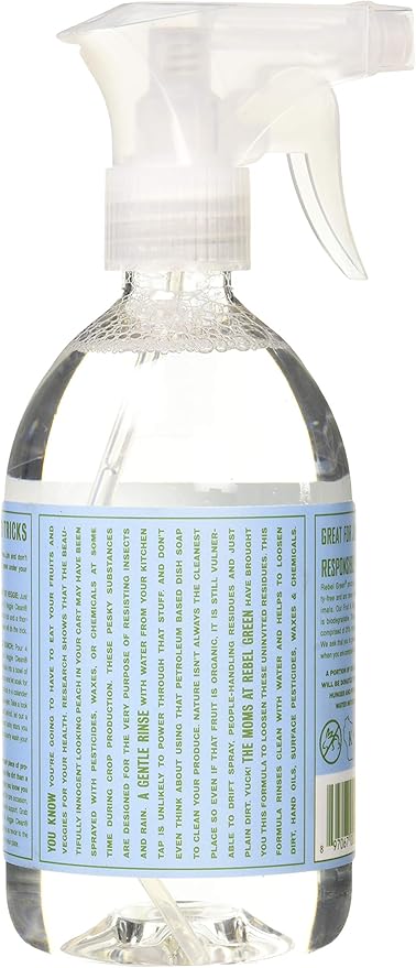 Rebel Green Fruit & Veggie Clean - Plant-Based Produce Cleaner - Natural Fruit and Vegetable Wash with No Aftertaste - Dirt & Grime Removal - Made with Organic Extracts of Citrus - 16 FL OZ