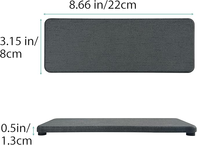 NiuYichee 2 Pcs Water Absorbing Stone Trays, Kitchen/Bathroom Sink Soap Dish, Diatomite Tray Used for Hand Soap & Cosmetic Bottles in The Modern Home, 3.15" W x 8.7" L, Dark Gray