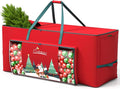 UIRWAY Christmas Tree Storage Bag- Fit for 7.5ft Artificial Trees, 600D Oxford Christmas Tree Bag with Transparent Pouch & Side Pocket, Extra Large Tree Bags with Sturdy Handles & Dual Zipper, Red
