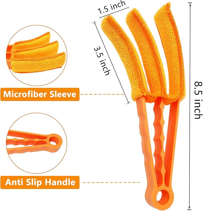 2 Pack 3 Arms Blinds Duster with 10 Colors Microfiber Sleeves, Window Blind Cleaner Duster Brush , Cleaning Tools for Window Blinds, Air Conditioner Vents, Fans, Car Vent