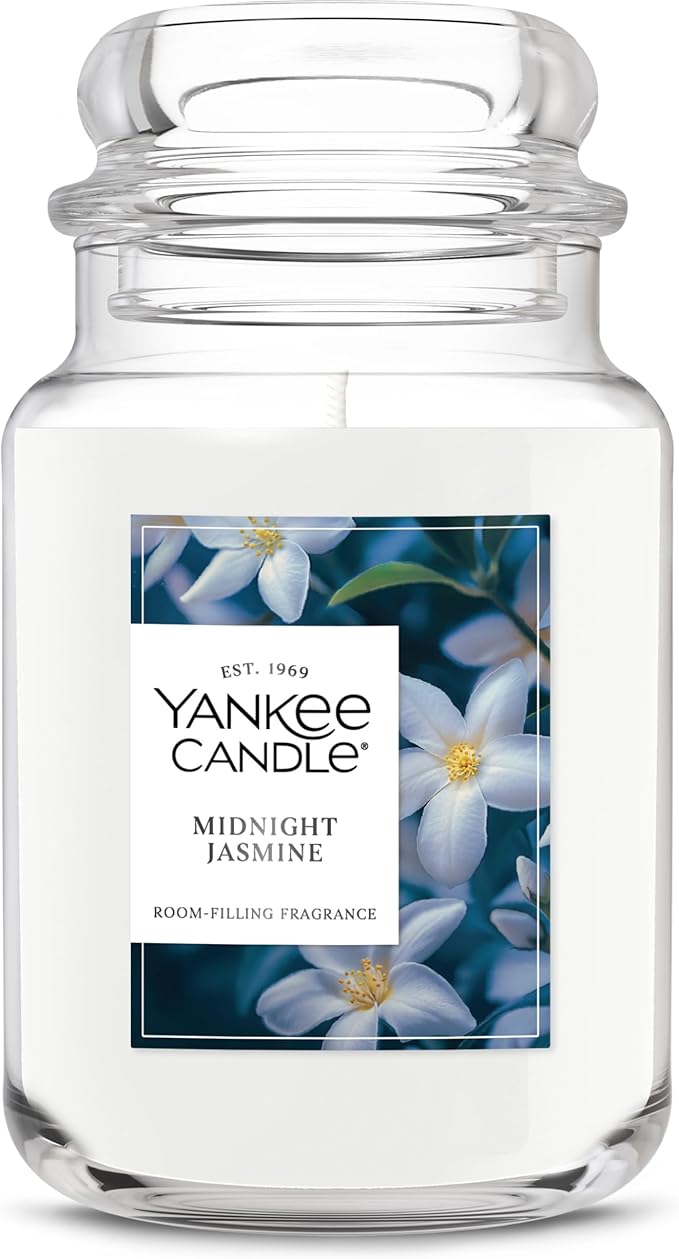 Yankee Candle Midnight Jasmine, Scented Candle, 22oz Large Jar with up to 150 Hour Burn Time, Giftable
