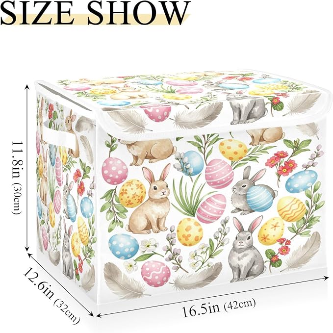 senya Easter Baskets Collapsible Storage Bins with Lids, Rabbit Bunny Eggs Storage Boxes Clothes Baskets for Organizing