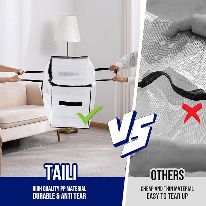TAILI Extra Large Moving Bags, 8 Pack Clear Heavy Duty Totes for Storage with Visible Window, Wrap Around Handles, Storage Bags for Space Saving, Alternative to Moving Boxes