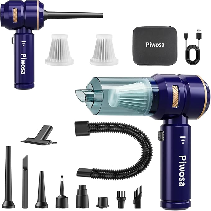 Piwosa Handheld Vacuum Cordless, Car Vacuum Cleaner with High Power Strong Suction, Compressed Air Dusters with LED Light, Mini Portable Hand Vacuum Blower for Home, Pet (Navy)