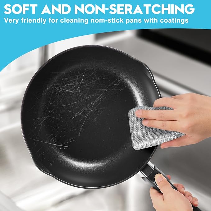 VMKBL 10 Pcs New Upgraded 3 Layers Non Scratch Wire Dishcloth, Multipurpose Wire Steel Wool Scrubber, Wet & Dry for Cookware, Sinks, Dishes, Stoves & Fireplaces 9.87“ x 9.87”