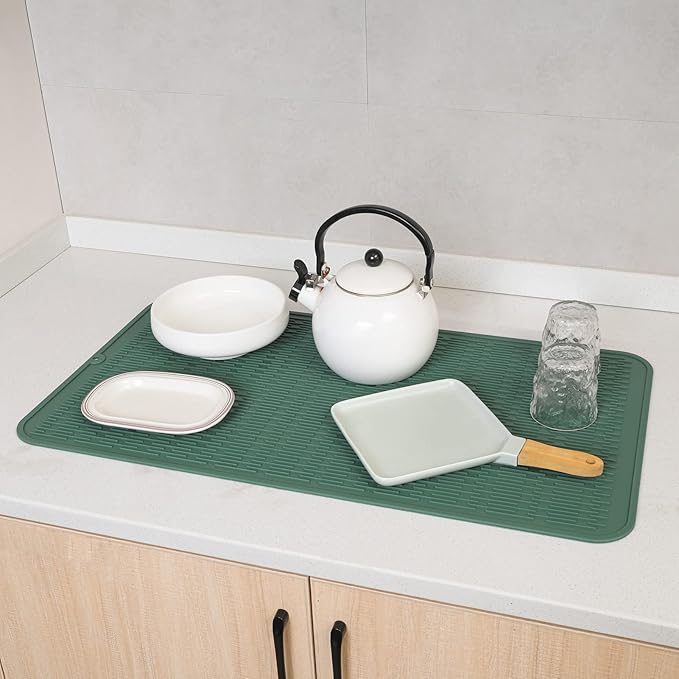 MicoYang Silicone Dish Drying Mat for Multiple Usage,Easy clean,Eco-friendly,Heat-resistant Silicone Mat for Kitchen Counter or Sink,Refrigerator or Drawer Liner Green 4XL 32 inches x 18 inches