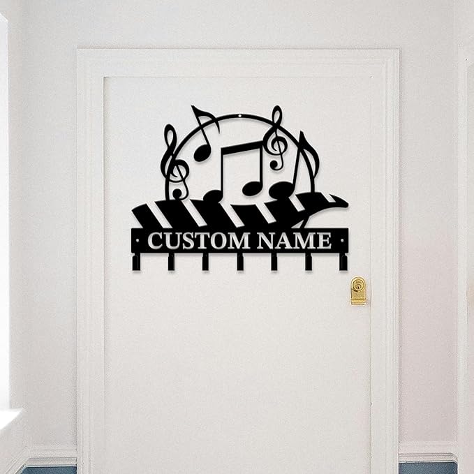 Personalized Custom Music Wall Hooks,Metal Music Room Art Clothes Hooks,Metal Music Wall Home Storage Decorative,For Front Door, Hallway, Kitchen, Bedroom,Keys,Hats (Style M)