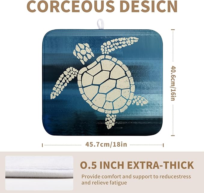 Wnoesat Sea Turtle Dish Drying Mat Summer Ocean Animal Dish Drainer Rack Mat 16 X 18 Inch Dark Blue Microfiber Absorbent Drying Mat for Kitchen Counter