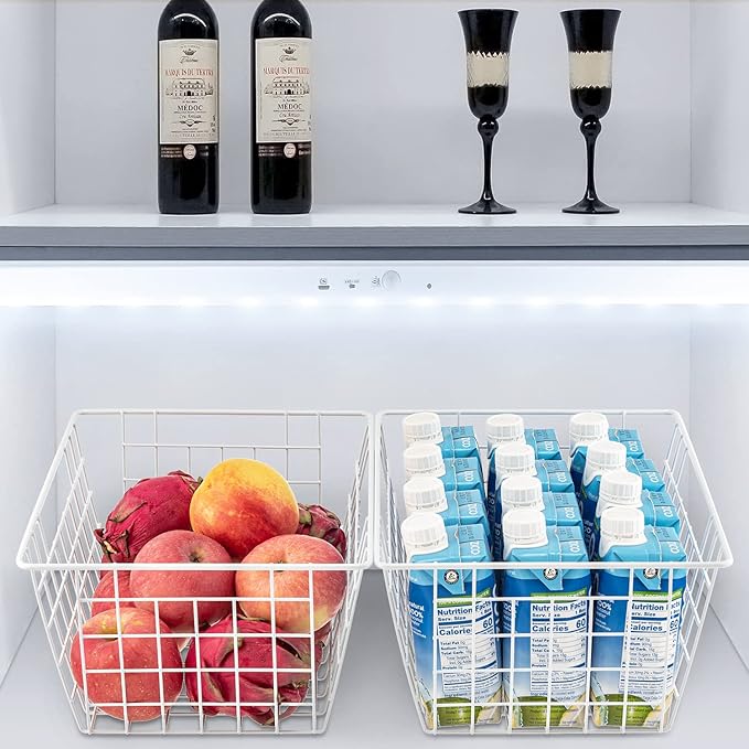 Nprohuge Freezer Organizer Bins, Upright Freezer Baskets for 16, 17, 21 cu.ft Standup Freezer, Wire Storage Baskets with Built-in Handles, 4Pcs, White