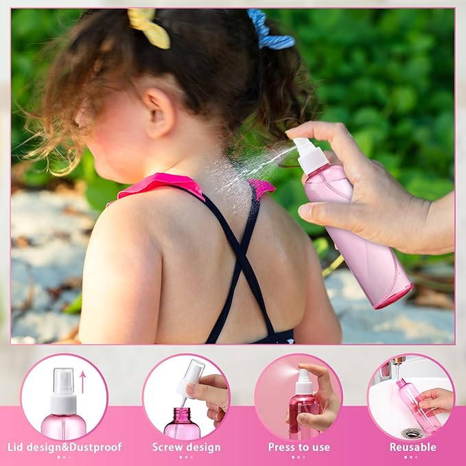Eccliy 32 Pcs 8 oz Spray Bottles Fine Mist Cleaning Bottles Clear Empty Plastic Travel Sprayer Refillable Sprayer with Cap for Cleaning Solutions Oils Travel Perfumes(Pink,Clear)