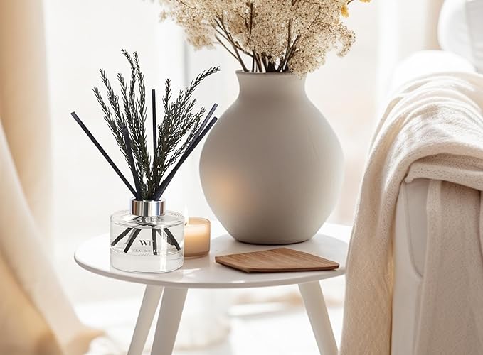 WEALD TRIBE Flower Reed Diffuser Set Balsam Fir Scent for Bathroom Accessories Shelf Decor & Air Fresheners, Fresh Air Sticks Defusers with 5.1 fl oz Essential Oils, House Office Decor & Gifts