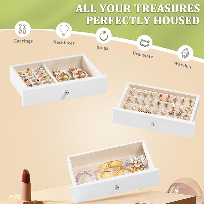 Jewelry Box Organizer, Rustic Wooden Jewelry Boxes for Women Girls, Large Storage Earring Holder Organizer Display for Earrings Necklaces Rings Bracelets, Jewelry Case as Gifts for Her