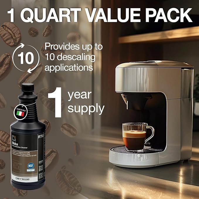 ERRECOM Moka, Coffee Machine Descaler, NSF Registered A3, Compatible with all Coffee Machines and Kettles, Quart bottle