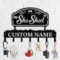 Personalized She Shed Metal Keys Hooks,Custom Name Metal She Shed Keys Hooks,Black Metal She Shed Wall Home Storage Decorative Keys Hooks,Key Holder Hooks for Wall (Style K)