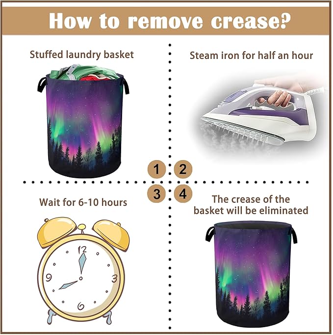 Northern Lights Laundry Hamper,Collapsible Laundry Baskets,Dark Forest Dirty Clothes Baskets with Handles,Oxford Cloth Hamper for Bedroom,Bathroom,College Dorms, 16"x20"