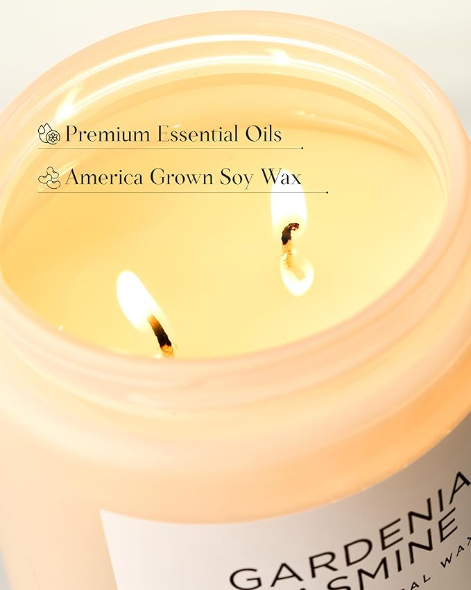 M&SENSE Gardenia Jasmine Scented Candle, 110 Hours Slow Burning Clean Non Toxic 19.4oz 2 Wicks Aromatherapy Candle for Housewarming Gifts, Long Lasting Fragrance for Bath & Office