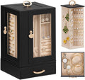 Jewelry Box large for Dresser: Women Necklace Ring Storage Organizer with Compartments - Elegant Earring Holder Display (Black)