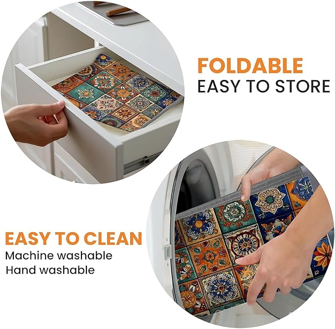 Dish Drying Mat For Kitchen Counter, Talavera Mexican Tiles Microfiber Absorbent Dish Drainer Rack Pad Reusable Large 18x24in Drying Mat