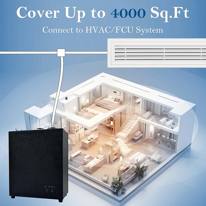 Heavy Duty Alloy Whole House Scent Diffuser and 4OZ Essential Oil for 4000 Sq. Ft Home Large Room Office Hotel Villa, Waterless Aroma Oil Diffuser, HVAC System Air Freshener Machine with App Control ﻿