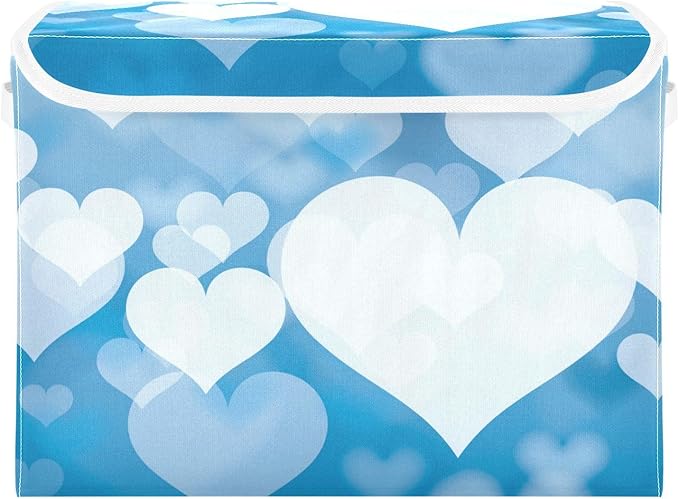 senya Valentines Baskets Collapsible Storage Bins with Lids, Blue Abstract Heart Storage Boxes Clothes Baskets for Organizing