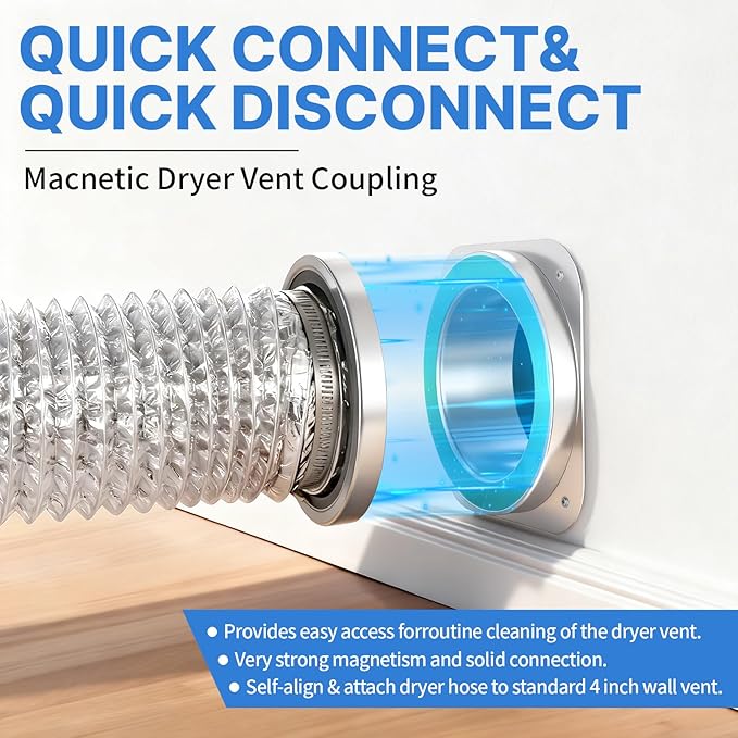 Magnetic Dryer Vent Connector Kit, DV180 Airtight Seal Coupling, Strong Magnet Quick Connection Self-Alignment Easy to Clean Included a 3ft 4" Duct & 2 Clamps