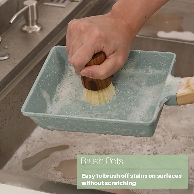 Teak Dish Scrub Brush 3PCS by HTB, Good Grip Small Wooden Dish Brush with Teak Handle & Sisal Bristles for Kitchen, Wood Cleaning Scrubbers Set for Washing Pan/Pot/Vegetable/Fruit