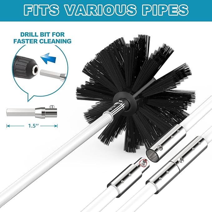 Sealegend 50 Feet Dryer Vent Cleaner Kit/Lint Remover/Fireplace Chimney Brushes/Upgraded Flexible Quick-Snap Brush with Drill Attachment for Easy to use/Cleaning Tools Use with or Without Power Drill
