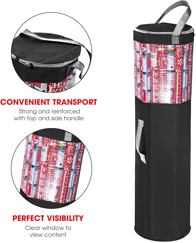 Primode Wrapping Paper Storage Bag | Wrapping Paper Organizer Under Bed for Storing Multiple Rolls of Gift Wrap, 42” Length Container Constructed of Durable 600D Oxford Material (Black)
